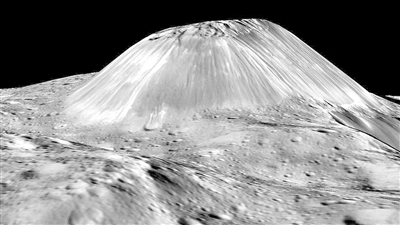 ▼在谷神星上发现的阿胡纳山（Ahuna Mons）被认为是一座冰火山。 图片来源：NASA官网